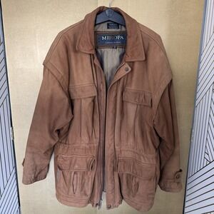 Miropa Fawn Brown Genuine Leather Men's Casual Jacket Vintage 90s Zip Jacket